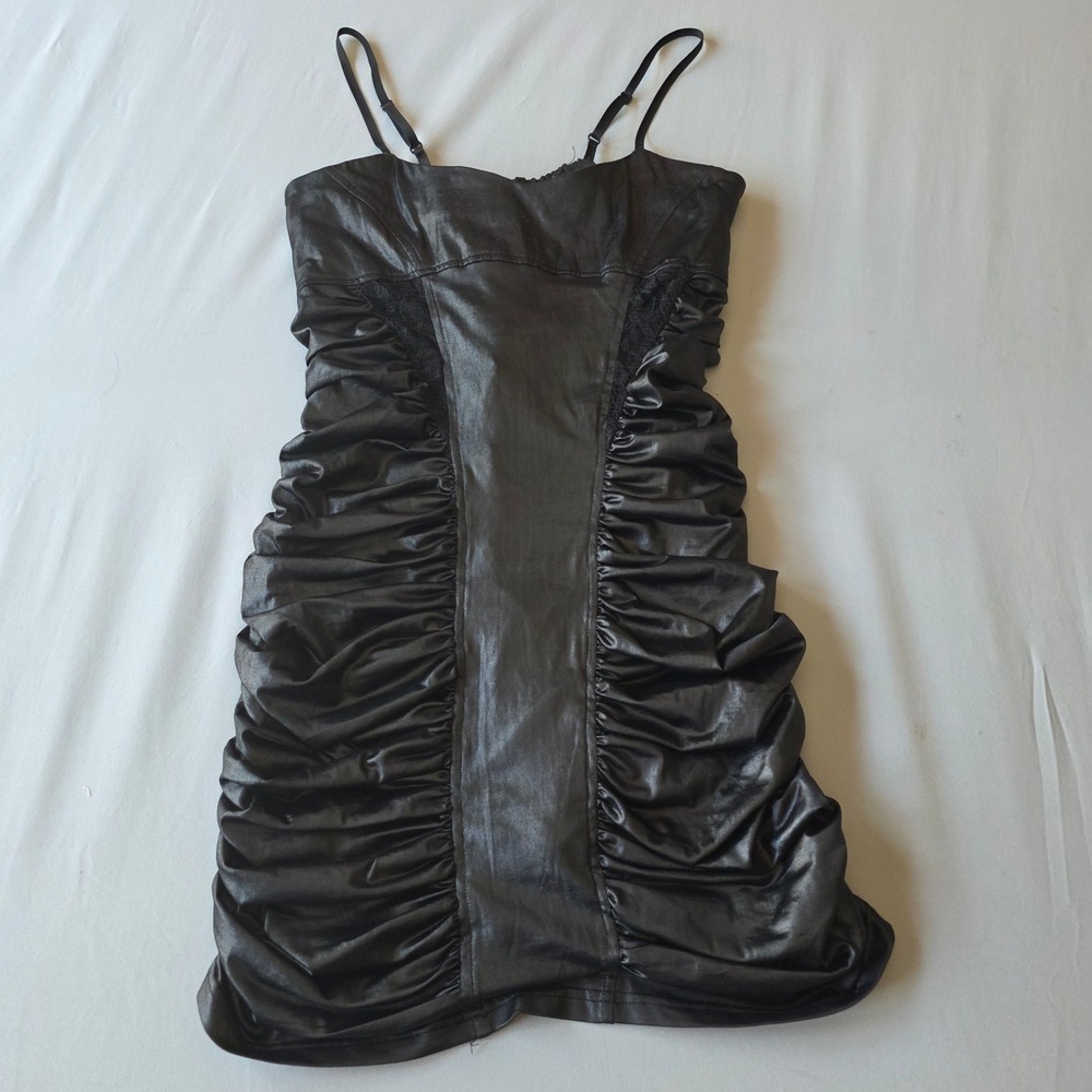 Black Ruched Mini Dress with Spaghetti Straps